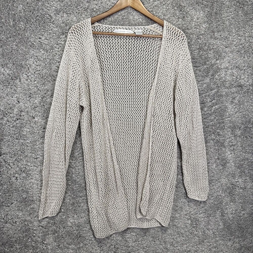 Vintage Linen Blend Open Knit Crochet Cardigan Beige Medium Coastal Beach